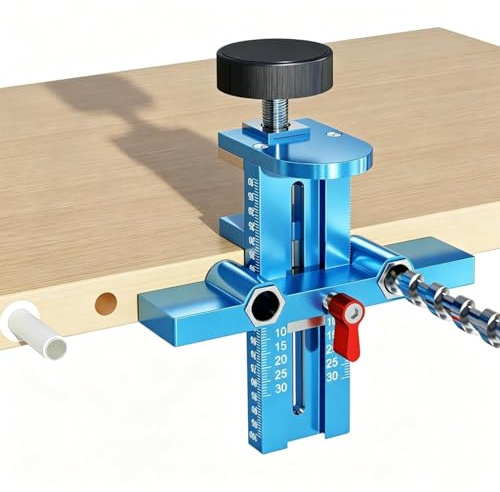 3 in 1 Höhenverstellbare Schranktür Bohrhilfe Doppelbohrung Bohrschablone aus Aluminium für die Meisten Schranktüren Bohrschablone Möbelbau Kann 8-40 Mm Platten Flexibel Halten
