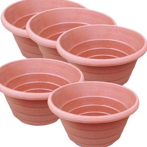 Divas World 25cm Terracotta Effect Plastic Plant Bowl Indoor Planter No Drainage Hole Decorative Bulb Flower Pot (Pack of 5)