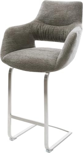 DELIFE Barstuhl Yago-Flex Freischwinger Flach Edelstahl Silberfarben Bouclé Soft Schlamm Taschenfederkern