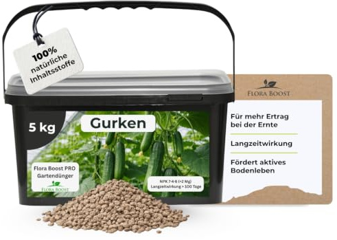 Flora Boost PRO Gurken Dünger 5KG, Flüssigdünger mit Langzeitwirkung | Langzeitdünger NPK 7-4-6 für Salatgurken, Einlegegurken & Freilandgurken