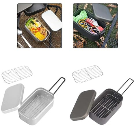 ReachMall Tragbare Camping-Lunchbox aus Aluminium mit Dampfgarer und Grill, leicht, kompaktes Design, für Picknicks und Grillabende, Schwarz