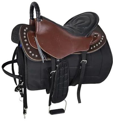 NILoykg& Juego Completo de Silla de Montar de Cuero para Caballos de Turismo, Silla de Montar Duradera con absorción de Impactos y diseño Antideslizante, Kit Completo de Aparejos,Marrón,L