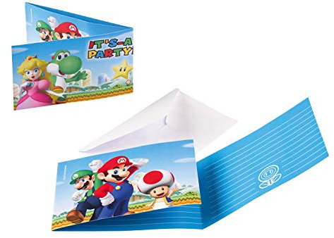 amscan EUROPE GMBH 8x Einladungen + Umschläge Super Mario Bros für Kindergeburtstag oder Mottoparty | Einladungskarten Kinder Luigi Toad