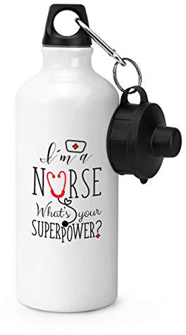 Gift Base I'm A Nurse What's Your Superpower Sports Bottle Water Gym 600ml White