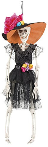 Boland 97035 - Dekoration La Flaca für Mottoparty und Halloween, Hängedeko Skelett Frau mit Blüten, Partydeko für Dia de los Muertos