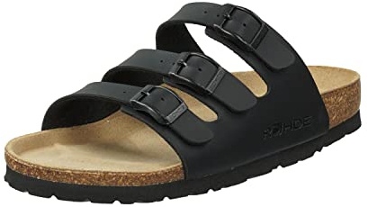Rohde Damen, Frauen, Klassische Sandalen, Sandalen,Pantoletten,Sommerschuhe,Hausschuhe,Kork-fußbett,SCHWARZ,40 EU / 6.5 UK