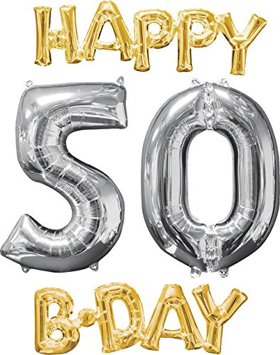 Amscan 3606601 - Balloon Bunch Folienballon Happy B-Day 50, Heliumballon, Geburtstag