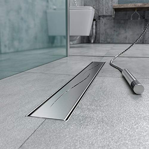 Duschrinne h-g16-1200, Siphon mit Geruchsstop und Haarsieb, Randablauf, Größen 30cm - 120cm, Edelstahl Ablaufrinne, Bodenablauf, Duschablauf sehr flach, Komplettset mit Bodenbefestigung Wave 120cm