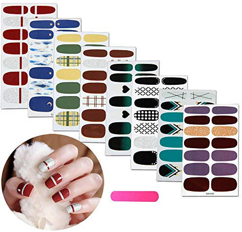 MWOOT Adesivo Smalto per Unghie 8 Fogli Copertura Completa Colorato Autoadesivo Punta Unghie Art Sticker Decalcomanie Manicure Fai da te Decorazioni Strumenti