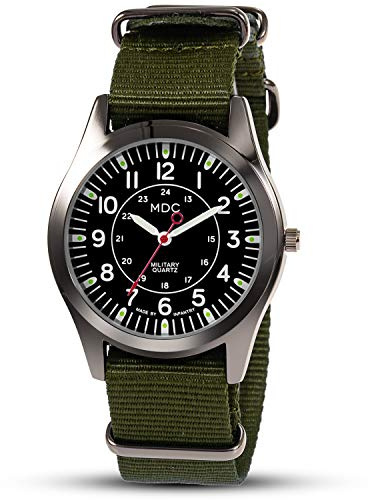 Infantry MDC Mens Military Field Watch, 12/24H Analogue, Nylon NATO Strap | TMI Japanese Quartz, High Contrast Dial, 3ATM Splash Resistant, Lightweight Slip-Thru Band, Gift Box