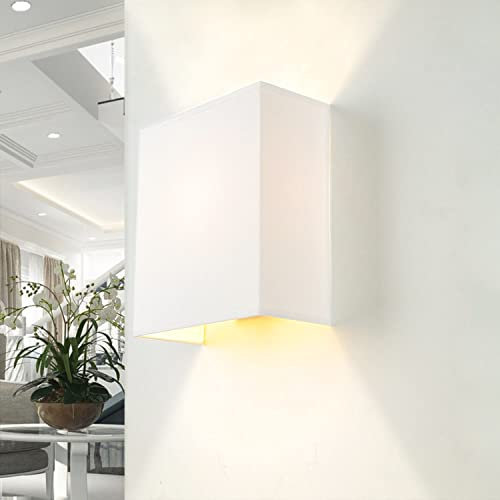 Wandleuchte Stoff Weiß für Wohnzimmer Schlafzimmer T:10 cm E27 max. 60 W Up & Down blendarm eckig wohnliche Loft Wandlampe Flur ALICE
