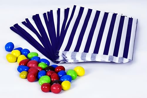 300 Tüten – 12,7 x 17,8 cm blau gestreifte Papiertüten | Premium-Qualität in Großbritannien hergestellt | Hochzeit, Geburtstag, Party, Süßwarenstand