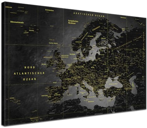 LANA KK Europakarte Pinnwand Leinwand Noir Englisch 100 x 70 cm