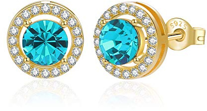 Ohrringe Ohrstecker BLUE für Damen 18K Gold plattiert mit blau grünem Kristall inkl. einer edlen Schmuckbox und einem PAVEL'S Glanzbeutel