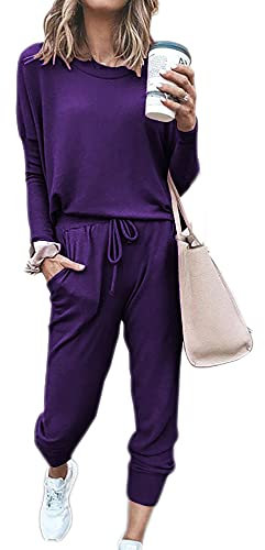 Sweatyshark Survêtement Femme Ensemble de Sport 2 Pièce Sweatshirt + Pantalon avec Poches Casual Pyjama D'Intérieur Jogging Pullover Outwear Tenue Yoga Sportswear