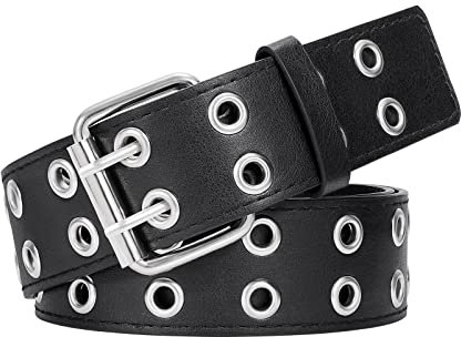 XIAOWU Nietengürtel Herren Damen Doppelloch Punk Gothic Gürtel Rock Hip Hop Mode für Hosen Jeans Röcke