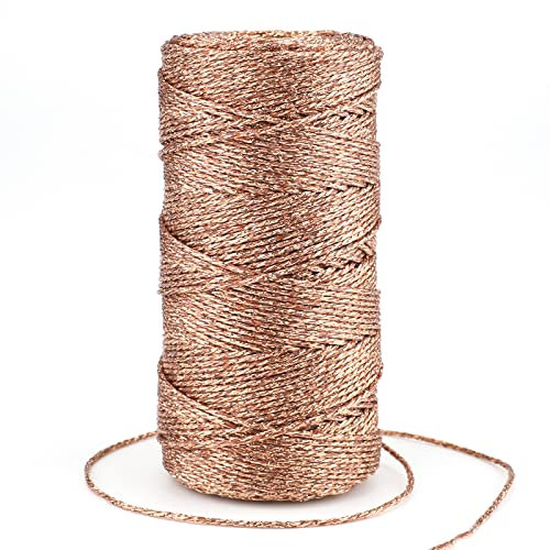 G2PLUS 100M Decorative Metallic String - 1.5mm Rose Gold Twine String - Sparkle Bakers Thread Twine- Jewelry Thread Cord for DIY Crafts Gift Wrapping & Wedding Favors