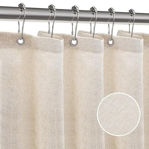ZARCKER Wasserdichter Duschvorhang, 182x182CM, Linnen Badewanne Vorhang mit undurchlässiger Beschichtung, Anti-Schimmel Stoff Textil Shower Curtain mit 12 Duschvorhängeringen Waschbar - Beige