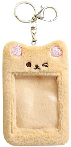 iplusmile Photocard Holder Keychain Cute Kpop Keychain Plush Bear Rabbit Cat Photo Card Holder Sleeve with Key Ring Id Bank Credit Card Holder Protector