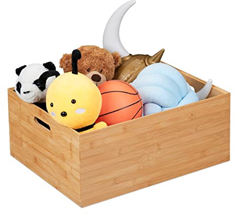 Relaxdays Aufbewahrungsbox Bambus, stapelbar, stabil, Bambuskiste ohne Deckel, HBT: 21 x 50 x 40 cm, mit Griffen, natur
