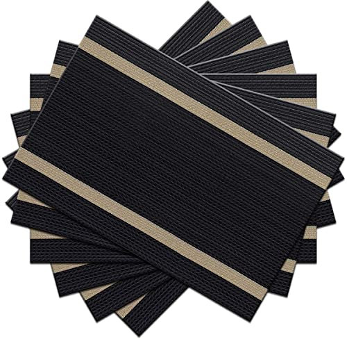 pigchcy Placemats Set of 6, Black Elegant Placemats Washable Non-Slip Luxury Table Mats for Home/Dining Room Decoration