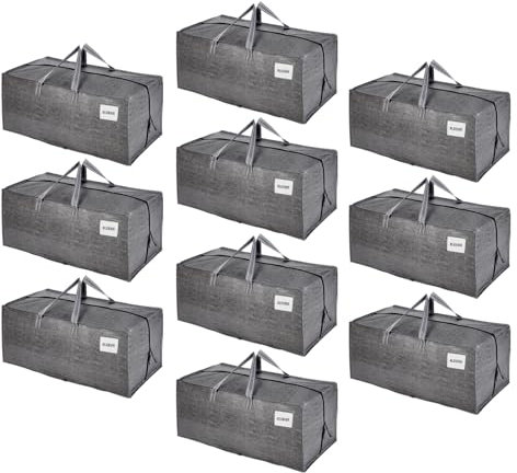 VENO 87 Liter extra große Umzugstaschen mit Rucksackgurten, Umzugshelfer, starke Griffe und Reißverschlüsse, Kleideraufbewahrung, Wäschesäcke, wiederverwendbar und nachhaltig (Grau, 10er-Pack)