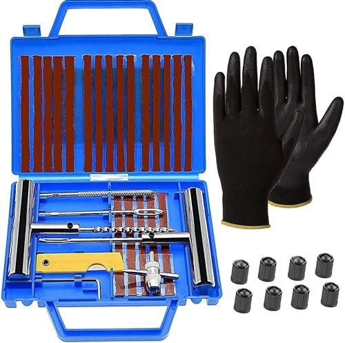Various Kit Reparación de Neumáticos,Kit Repara Pinchazos Coche y Motor Reparación de Pinchazos para Neumaticos Juego de 37 Piezas para Motocicleta, Bicicletas,Coche Etc (Caja Plastico 37 pcs)