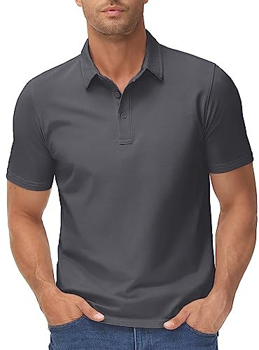 TACVASEN Men Golf Polo Shirts Quick Dry Polo T-Shirt Short Sleeve Casual Polo Tops Breathable Outdoor Polo Shirts,Dark Grey,L