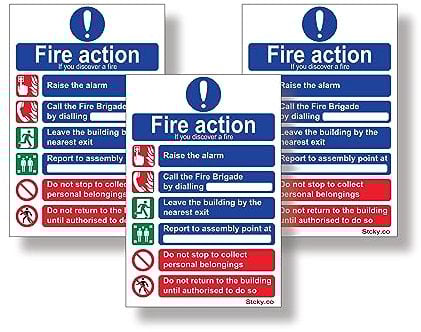 Stcky Fire Action Notice Sign (Pack of 3) - 20 x 30 cm Premium Vinyl Sticker Fire Signs | Fire Signage- Durable, Self Adhesive, UV resistant & Waterproof Health and Safety signs