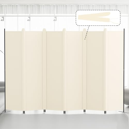 Kokorona 6 Panel Room Divider, 6FT Tall Folding Privacy Screen Wall Dividers, Portable Privacy Screen Freestanding Room Divider for Room Separation, Included-Cover Strips, Beige, W 305 x H 183 cm