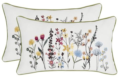 Tosleo 2 Stück Kissenhülle Bestickte Wurfkissenbezüge 30x50cm für Dekorative Gartenlounge Sofa Dekokissen Wohnzimmer Schlafzimmer 2 Stück Set Kissenbezüge Blumenmuster