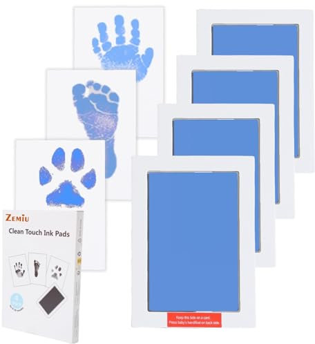 Zemiu Handabdruck und Fußabdruck Baby Abdruckset,Handabdruck Baby Ideale Größe bis zu Baby 0-18 Monaten 10cm x 15cm, 4 Pcs Clean Touch Stempelkissen für Neugeborene/Baby Shower-Blau