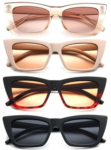 Unning 4 Stück Cateye Sonnenbrille Damen Vintage Quadratisch Sonnenbrillen Set Lustig Retro Brillen Für Damen