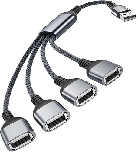 Basesailor 4 Port USB Splitter Y Kabel 1M, A 1 Stecker zu 4 Buchse Port Verlängerungs Lade Adapter Verteiler, Datenhub Fach Dock Power Hub für Mac Pro/Mini, MacBook, Auto, Xbox One X S, PS4, PS5