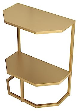 Exquisiter 2-stufiger Beistelltisch, halbrunder dekorativer Tisch, Sofa-Beistelltisch mit Ablagefläche, Marmorplatte und Metall-Couchtisch für Wohnzimmer, Schlafzimmer und Büro (Größe: 50 x 25 x 60 cm