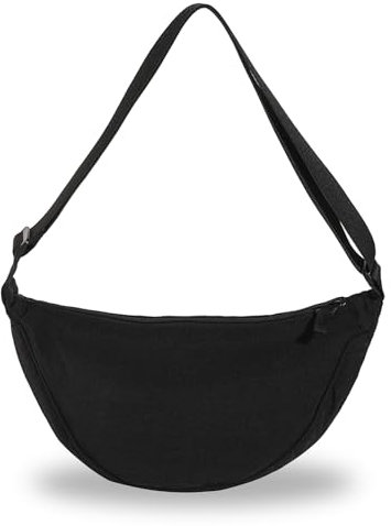 Eniyou Halbmond Tasche Damen Nylon Crossbody Bag Damen Half Moon Bag Dame-n Kompatibel mit Uniqlo Crossbody Ba-g Halbmond Cross-Body Verstellbarer Schultergurt für Schule Shopper Reise(Schwarz)