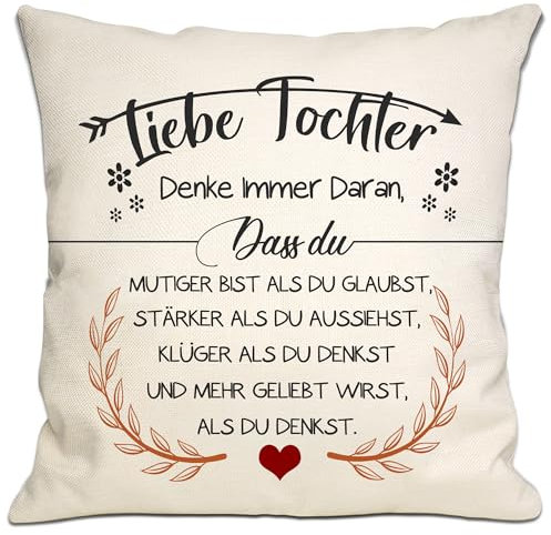 Bommex Du mutiger bist als du glaubst Kissenbezüge für Tochter von Mama Papa inspirierendes Geschenk für Liebe Tochter Geburtstag GraduierungWeihnachtsgeschenk (Tochter-1)