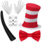 AUYAO Katze mit Hut Fancy Dress Kostüm Set Striped Red Hat 5-teilige Crazy Cat Roter Gestreifter Hut Rote Fliege Weiße Handschuhe Black Tail Erwachsene Unisex Weltbuchtag Woche Verrückte Katze Cosplay