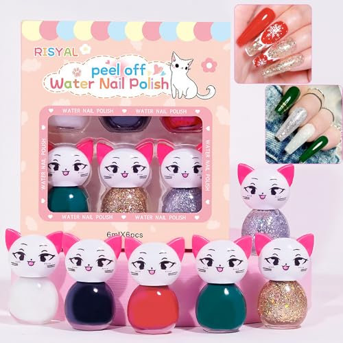 Kids Nail Polish Sets For Girls-6 Christmas Colors Nail Polish Kit,Water-Based,Quick Dry,Peel Off Children Non-Toxic kids nail varnish Sets-kids makeup set,Birthday Gifts For Ages 3+