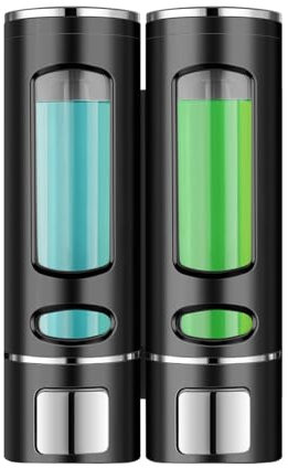 Wall-Mounted Shower Gel Dispenser Dual 400ml – Plastic Bathroom Organizer with Screw Fixing & Adhesive Mount (No Damage) – Refillable Home, Kitchen & Hotel Space Saving Design