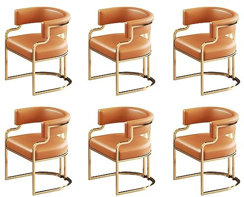 Sillas de comedor tapizadas modernas con diseño de respaldo bajo y patas de latón, juego de 6 sillas naranjas para cocina, comedor o tienda de té con leche, Muebles