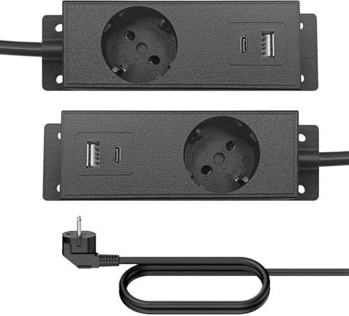 Prese Elettriche da Muro, 2 Pezzi Presa Piatta Salvaspazio,Ciabatta multipresa con Cavo Da 1,5 M,Presa elettrica con Con 1 Usb e 1 Tipo C,Presa Da Tavolo Per Mobili O Superfici Di Lavoro