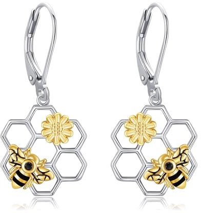 ONEFINITY Bienen-Ohrringe 925 Sterling Silber Bienenohrringe Waben Ohrringe Bienen Schmuck Geschenke für Frauen