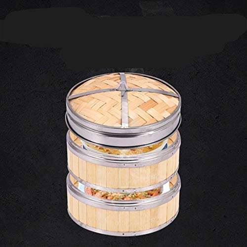 ABNNHK Pentola per Cucinare, vaporiera in bambù con Bordo in Acciaio Inossidabile, vaporiera in bambù, Piatti Dim Sum, griglia per vaporiera per Pesce, pentola per vaporiera, cestello per