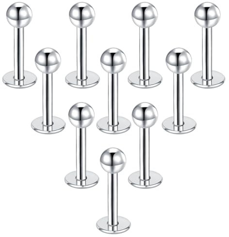Besyvvin 10stk Lippenpiercing Labret Silber Stecker 6mm Chirurgenstahl Piercing Helix Tragus Lippe Knorpel Stud