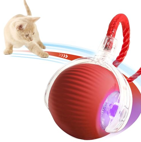 Xaoqin Smart Moving Cat Ball Toy - 360° Interactive Cat Toy for Indoor Cats, Upgraded Automatic Kitten & Adult Cat Toys - Gift for Cats (1 Red)