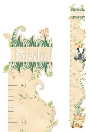 Kinder Messlatte 'Waldkinder' aus Holz mit eigenem Namen personalisiert, Motiv Tierkinder, ca. 15 x 100 cm