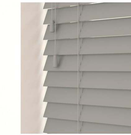 Volcanic Grey 50mm Faux Wood Venetian Blinds Fine Grained With Strings 120cm Drop 90cm Wide