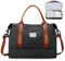 Groß Reisetasche Damen Handgepäck Tasche Sporttasche Weekender Bag Schwimmtasche Wasserdicht Travel Bag Duffle Bag Fitnesstasche Trainingstasche Krankenhaustasche mit Schuhfach,N7-Schwarzbraun