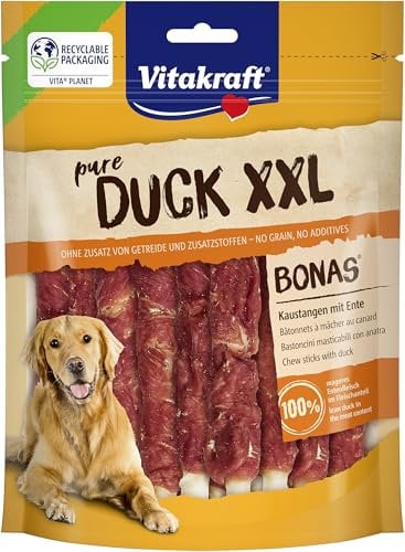 Vitakraft Pure Duck XXL Bonas, Hundeleckerli, Kaustangen mit Entenfleisch, Hunde Trainingsleckerli, ohne Zusatz von Zucker und Getreide (1x 200g)